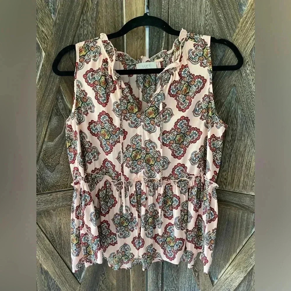 LOFT Small Pink Paisley Peplum Blouse Top